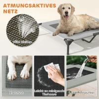 PawHut Elevated Dog Bed with Removable Canopy, Pet Bed with Storage Bag for Indoor Outdoor, for Medium Large Dogs, 91 x 76 x 90 cm, Light Grey(m-6)