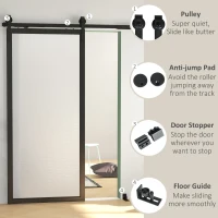 Kompletny zestaw okuć do drzwi przesuwnych HOMCOM 183 cm, z szynami, rolkami, urządzeniami przeciwskokowymi, stoperami do drzwi, prowadnicą, system drzwi przesuwnych ze stali węglowej, kolor czarny(m-6)