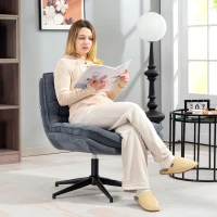 HOMCOM Criss Cross Office Chair, Armless Computer Desk Chair No Wheels with Wide Seat, Double-Tier Padding, Adjustable Height, Fabric Upholstery, for Home, Charcoal Grey(m-2)