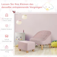 HOMCOM Fotel dla dzieci z podnóżkiem Sofa dziecięca od 3 lat Meble dla dzieci Pokój dziecka Aksamit holenderski Drewno eukaliptusowe Różowy 51 x 51 x 50 cm(m-6)