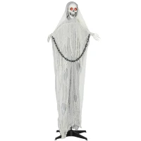 Outsunny 183cm Dekoracja na Halloween Sensenmann z LED, Funkcją Dźwiękową, Dekoracja Drzwi z Regulowanymi Ramionami, Głową, Figura Ogrodowa w Naturalnej Wielkości na Imprezę(m-10)