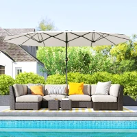 Podwójny parasol ogrodowy 436x260 cm, UV, stal, beżowy(m-2)