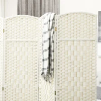 HOMCOM Parawan, 4-częściowa składana ścianka działowa, plecionka, drewno sosnowe, Biały(m-7)