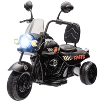 AIYAPLAY Electric Motorcycle for Kids, 3 Wheels 6V Battery Powered Motorbike Ride on Motorcycle with Headlights, Music, Reverse Forward, for Boys and Girls Aged 3-6 Years, Black(m-10)