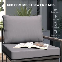 Zestaw mebli ogrodowych Outsunny dla 2 osób, stalowy, odporny na warunki pogodowe, z 2 fotelami, poduszkami i stolikiem pomocniczym, pufy, komplet do siedzenia na zewnątrz, meble tarasowe, idealne do ogrodu, tarasu i balkonu, szary(m-6)