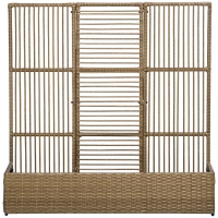 Outsunny Polyrattanowe Wysokie Grządki z Rusztem, Kwietnik, Skrzynka na Rośliny, Podwyższony Grząd, dla Ogrodu, Balkonu, Piaskowy, 103 x 103 x 29 cm