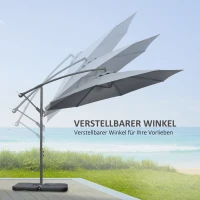 Outsunny Parasol, Ø2,92 m - Parasol słoneczny z ręczną korbową, waga, pokrowiec na parasol, podstawa krzyżowa, parasol rynkowy na balkon, stal, Oxford w kolorze ciemnoszarym(m-5)