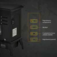 Kominek elektryczny, 2000W, efekt płomienia LED, czarny(m-6)
