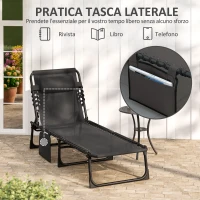 Outsunny Sdraio da Giardino Pieghevole con Schienale Reclinabile su 5 Posizioni e Cuscino, 185x58x30cm, Nero(m-7)