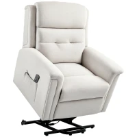 HOMCOM Fotel do telewizji z pomocą przy wstawaniu, elektryczny relax z funkcją leżenia, TV fotel z systemem sprężynowym, pilotem i kieszenią boczną, do salonu, jasnoszary(m-11)