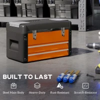 Pusta skrzynka na narzędzia HOMCOM, 49,7 x 25,3 x 28,9 cm, skrzynka z szufladą, mini-skrzynka, górny przedział, uchwyt, skrzynka narzędziowa ze stali, pomarańczowa(m-5)