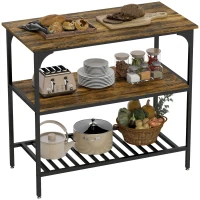 HOMCOM Regał kuchenny, 3-poziomowy stojak z dużym blatem roboczym, Industrialny regał na pieczywo ze stalowym ramieniem, do jadalni, kuchni, salonu, 100 x 50 x 90 cm, Rustykalny brąz + czarny(m-11)