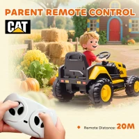 AIYAPLAY Elektryczny Traktor Licencjonowany przez CAT 12V z Zdalnym Sterowaniem, 2 Silniki, Muzyka, Tylna Amortyzacja, Łagodny Start i Stop, Bluetooth, dla Dzieci 3-6 lat, Żółty(m-5)