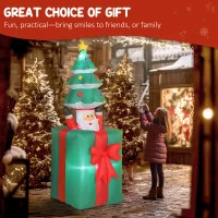 Outsunny 160-213 cm Nadmuchiwana Dekoracja Świąteczna Ruchomy Święty Mikołaj z Pudełka Prezentowego z Choinką Świąteczna Dekoracja z Wbudowanymi Światłami LED dla Trawników, Dziedzińców i Ogrodów(m-7)