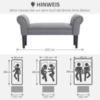 HOMCOM Ławka, Ławka do sypialni, Solidna konstrukcja, Miękkie wyściełanie, 102x36x51 cm, Szara(m-6)