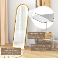 HOMCOM Arched Full Length Mirror with LED Lights, 152 x 50cm Floor Mirror, Free Standing, Wall Mount or Leaning, Dimmable Full Body Mirror with 3 Colour Lighting, Memory Function for Bedroom, Plug-in(m-8)