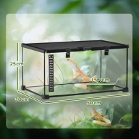 PawHut Terrarium dla Gadów Skrzynia dla Gadów Szkło Amfibiów Pajęczaki z Termometrem Siedlisko dla Gadów Metal Czarny 50 x 30 x 25 cm(m-3)