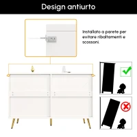 Credenza da cucina con 6 cassetti, ante tridimensionali e gambe dorate, 120x40x75 cm, Bianco(m-7)