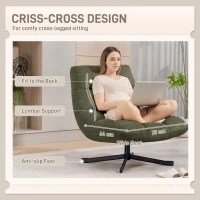 HOMCOM Fotel Obrotowy, Lounge z Szerokim Siedziskiem, Tapicerowany Fotel Relaksacyjny z Chenille Odpornym na Wodę, Krzyżowane Nogi Ze Stali, Nowoczesny Fotel Tapicerowany do Salonu, Sypialni, Zielony(m-4)