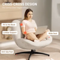 Fotel HOMCOM, Obrotowy o 360°, Lounge z Szerokim Siedziskiem, Zintegrowane Podłokietniki, Gruba Tapicerka, Fotel Relaksacyjny z Chenille, z Krzyżującymi się Nogami ze Stali, do Salonu, Kremowy(m-4)