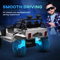 AIYAPLAY Kids Ride On Car, 12V Battery Powered Electric Truck with 4 Spring Suspension Wheels, Parental Remote Control, Music Horn LED Lights, for 3-6 Years Old - White(m-5)