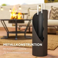 Zestaw do kominka Outsunny 4-elementowy, akcesoria kominkowe z miotłą, szuflą, pogrzebaczem i koszem, zestaw narzędzi kominkowych, metal, czarny(m-5)