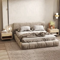 HOMCOM Lot de 2 tables de chevet murales, tables de nuit, tiroir, compartiment ouvert, plateau, 37 x 32 x 21 cm, bois naturel(m-10)