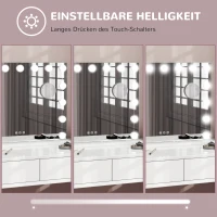 HOMCOM Hollywood Lustro z oświetleniem, Kosmetyczne Lustro LED z 15 lampami, Ściemnialne z 10x Lusterkiem Powiększającym, Port USB, Sterowanie Dotykowe(m-6)