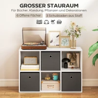 Regał HOMCOM z 3 szufladami z tkaniny, regał stojący z 3 otwartymi półkami, nowoczesny regał do przechowywania, biurowy regał 53,7 x 30 x 79,8 cm, szary(m-4)