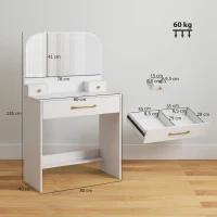 HOMCOM Coiffeuse avec miroir, coiffeuse compacte à 3 tiroirs, blanc(m-3)