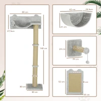 PawHut 5 Piece Cat Shelf Set, Wall Mounted Cat Tree with Scratching Posts & Pad, Cat Bed, Ladder, Steps, Dangling Toy Balls, Jumping Platform, for Indoor Cats, Light Grey(m-3)