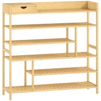 HOMCOM Bamboo Shoe Rack with Drawer, 6 Tier Shoe Stand with Slatted Shelves, 18 Pairs Footwear Organiser for Hallway, Entryway, 101 x 30 x 100 cm, Natural Wood Finish(m-1)