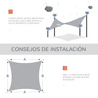 Outsunny Toldo Vela Rectangular 4x3 m Protección Rayos UV con Bolsa de Transporte Anillas de Acero Inoxidable y Cuerdas Gris(m-8)