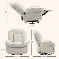 HOMCOM Fotel relaksacyjny z funkcją leżenia, kołysania, obrotowy fotel TV ze sprężyną kieszeniową, podnóżkiem i boczną kieszenią do salonu, Kremowy(m-3)