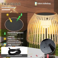 Outsunny Lampa podłogowa słoneczna, lampa podłogowa na zewnątrz, lampa stojąca USB, lampa solarna LED do wnętrz, wodoszczelna IP44, z regulacją jasności, bambus, naturalny(m-5)