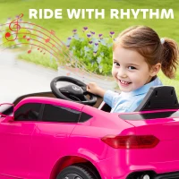 AIYAPLAY Elektryczny samochód dla dzieci 12V z pilotem 2,4 GHz, 2 silniki, 3 prędkości, pojazd dla dzieci z miękkim startem, odtwarzacz MP3, port USB, światła LED, klakson, dla dzieci 3-6 lat, Różowy(m-7)