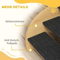 PawHut Schody dla psa 3 stopnie, schody dla zwierząt z bokiem, rampa dla małych psów do 10 kg, schody dla kota do sofy, łóżka, antypoślizgowe, Dąb(m-6)