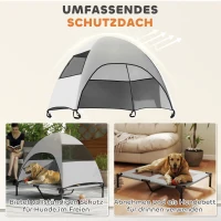 PawHut Elevated Dog Bed with Removable Canopy, Pet Bed with Storage Bag for Indoor Outdoor, for Medium Large Dogs, 91 x 76 x 90 cm, Light Grey(m-4)