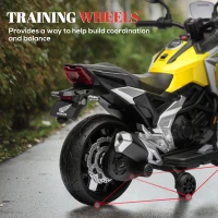 AIYAPLAY Elektryczny motocykl dla dzieci z MP3, USB, kółkami wspomagającymi, muzyką, reflektorami, dla dzieci w wieku 3-6 lat, Żółty(m-6)