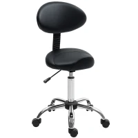 HOMCOM Height Adjustable Rolling Stool with Backrest, Salon Stool Chair with Wheels, Faux Leather Swivel Task Chair for Tattoo, Facial, Massage, Spa, Hairdressing, Black(m-11)