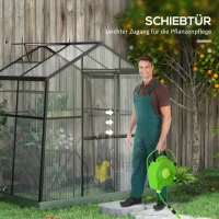 Szklarnia Outsunny Aluminium 131 x 192 x 203 cm, 2,51 m², Domek na Pomidory z Oknem, Drzwiami Przesuwnymi, Fundamentem, Czarna(m-6)