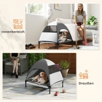 PawHut Elevated Dog Bed with Removable Canopy, Pet Bed with Storage Bag for Indoor Outdoor, for Small Medium Dogs, 76 x 61 x 71 cm, Light Grey(m-7)