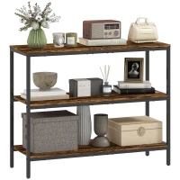 HOMCOM 3-Tier Console Table with Storage Shelves, Industrial Entryway Table for Living Room, Hallway, Rustic Brown(m-11)