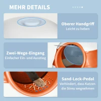 Kuweta PawHut dla Kota z Pokrywą, Dezodorant, Sitko, Łopatka, Duża Przestrzeń, dla Kotów do 5 kg, Biały+Pomarańczowy, 52 x 41 x 38 cm(m-8)