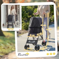 PawHut Dog Stroller, Foldable Cat Dog Pram for Miniature Breeds, Pet Stroller with Brake, Mesh Windows, Dark Grey(m-3)