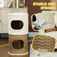 PawHut Cat Scratching Barrel, Cat Tree Tower with Sisal Scratching Post, 3-Level Design Condo with 2 Entrances, 80H cm, Cream(m-5)