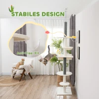 PawHut Cat Tree Tower, Floor to Ceiling Cat Tree Adjustable Height 225-255cm, 7 Tier Cat Tower with Scratching Posts, Hammock, Perches, Toy Balls, Rope Cat Toy, for Indoor Cats, White(m-5)