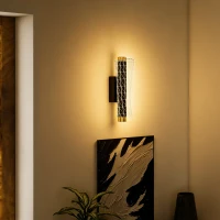 HOMCOM Zestaw 2 Lamp Ściennych, Wewnętrzne Lampy Ścienne LED z Regulacją, Design Siatki, 3 Kolory Światła, Lampka Nocna, Lampka do Korytarza dla Salonu, Sypialni, Metal, Czarny(m-7)