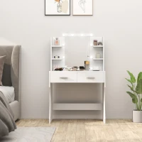 HOMCOM Dressing Table with LED Lights, Adjustable Brightness and 3 Light Colours, Modern Vanity Table with Mirror, Drawers and Open Shelves for Bedroom, White(m-8)
