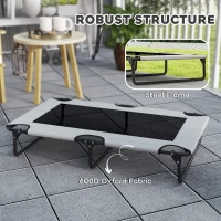 PawHut Składane Podniesione Legowisko dla Psów, Zewnętrzna Leżanka z Siatką, Oddychająca, dla Dużych Psów, Jasnoszary Oxford 107 x 61 x 20 cm(m-5)